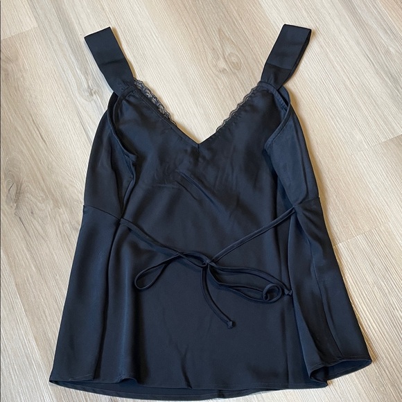 Wild Fable Black Satin Tank Top with Lace Trim and Back-Tie - Picture 4 of 4